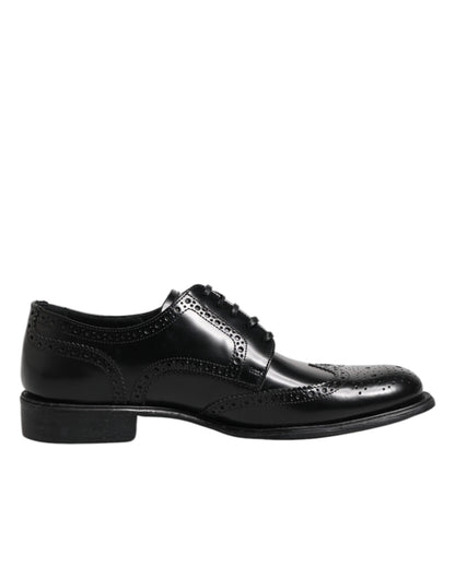 Dolce &amp; Gabbana – Formelle Derby-Schuhe aus schwarzem Leder mit Flügelkappe