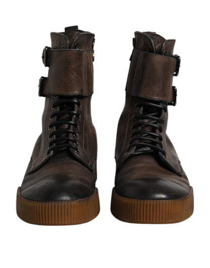 Dolce &amp; Gabbana – Wadenhohe Stiefel aus Pferdeleder in Braun