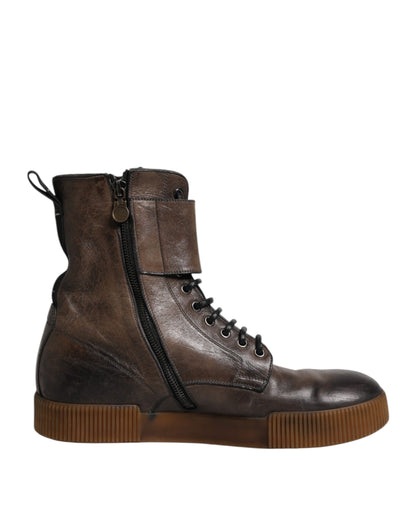 Dolce &amp; Gabbana – Wadenhohe Stiefel aus Pferdeleder in Braun