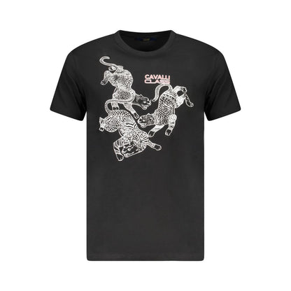 Cavalli Class Schwarzes Herren-T-Shirt aus Baumwolle