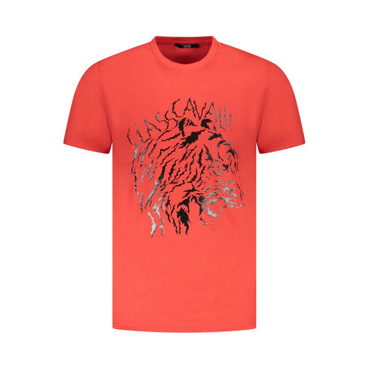 Cavalli Class Rotes Herren-T-Shirt aus Baumwolle