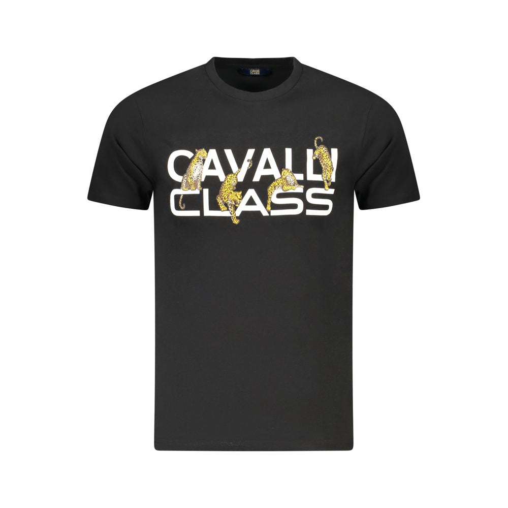 Cavalli Class Schwarzes Herren-T-Shirt aus Baumwolle