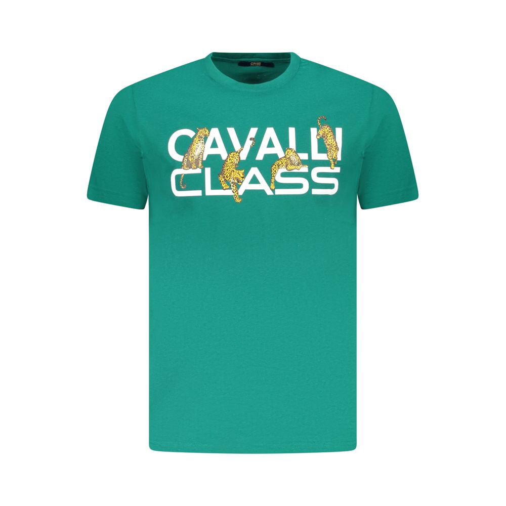 Cavalli Class Grünes Herren-T-Shirt aus Baumwolle