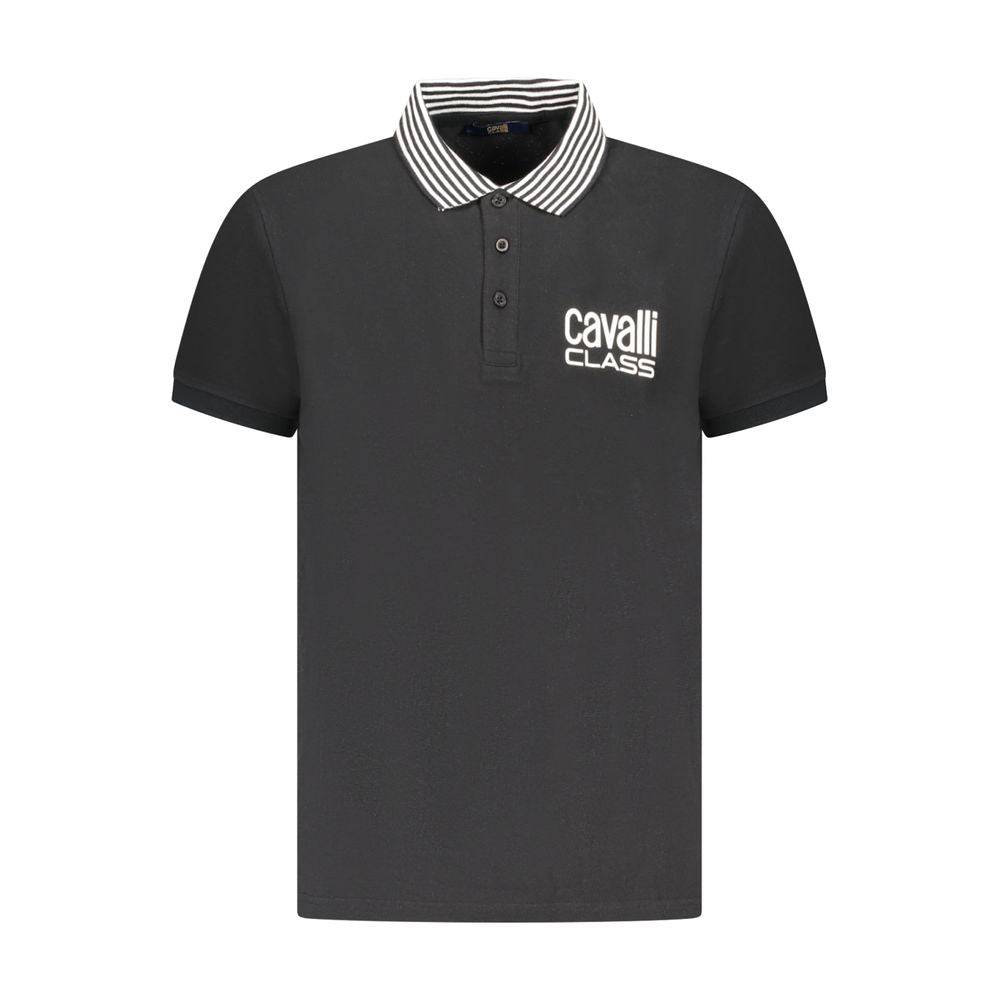 Cavalli Class Herren-Poloshirt aus schwarzer Baumwolle