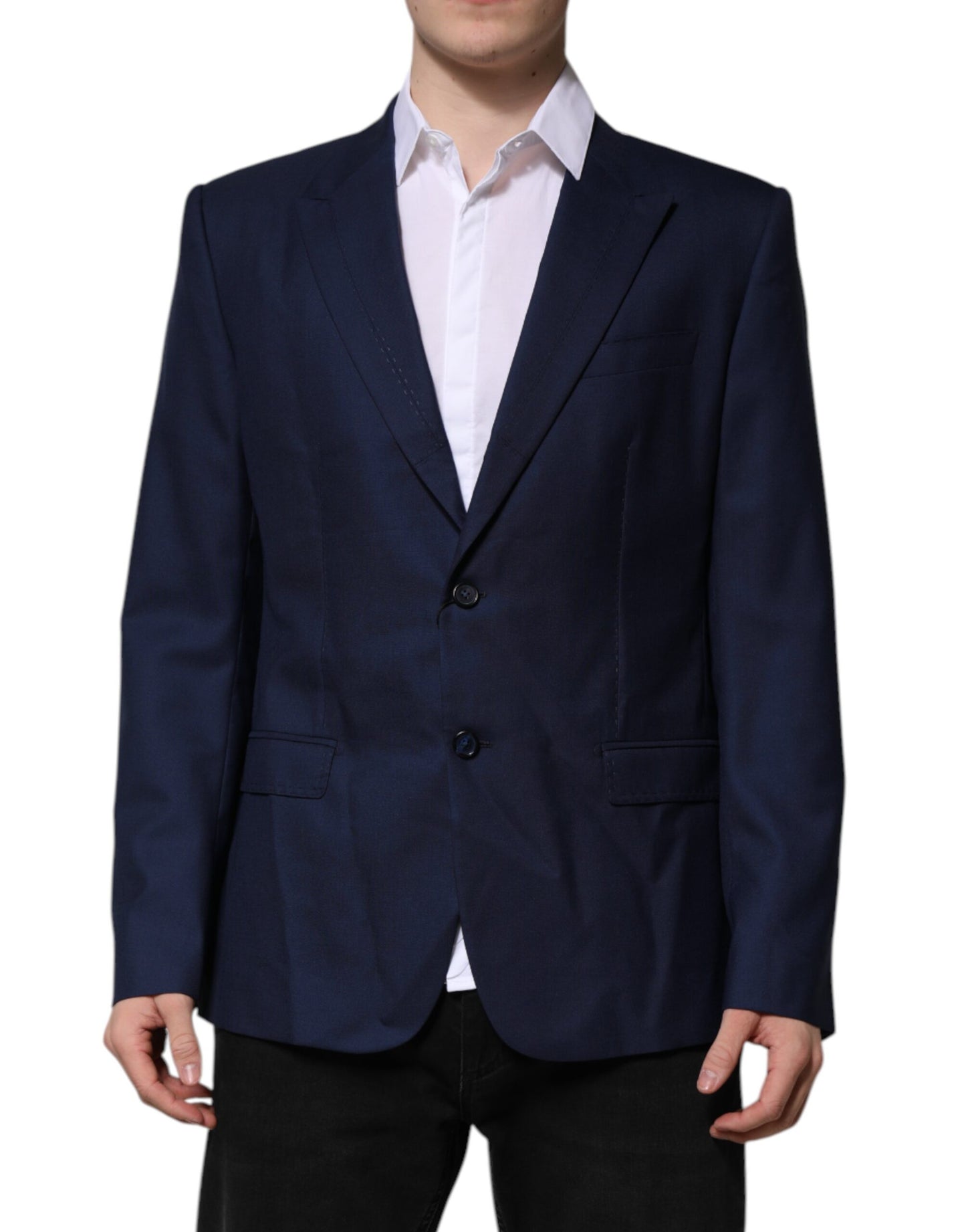 Dolce &amp; Gabbana – Einreihiger Anzugmantel-Blazer aus blauer Wolle