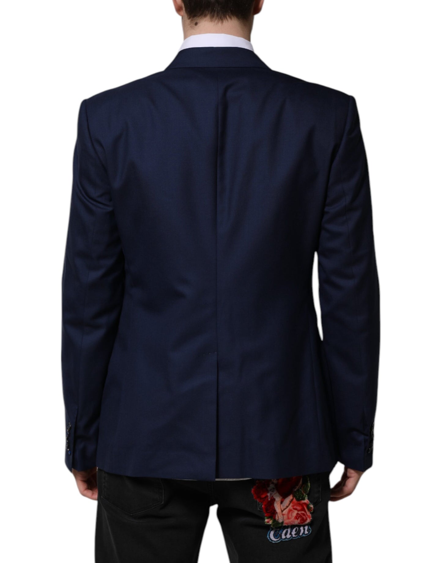 Dolce &amp; Gabbana – Einreihiger Anzugmantel-Blazer aus blauer Wolle