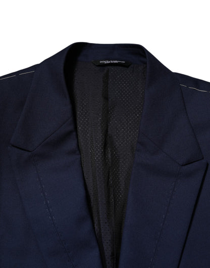 Dolce &amp; Gabbana – Einreihiger Anzugmantel-Blazer aus blauer Wolle