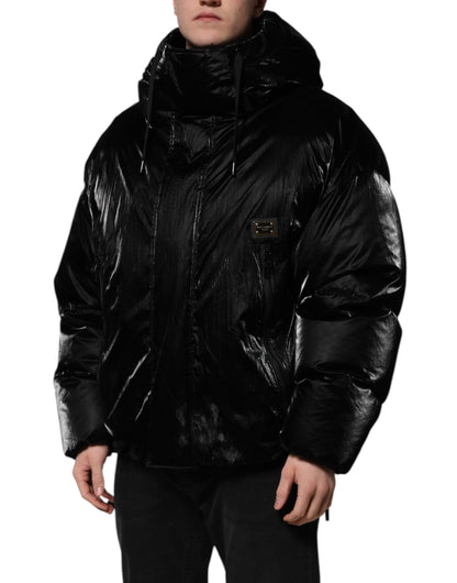 Dolce & Gabbana Black Logo Full Zip Hooded Quilted Jacket