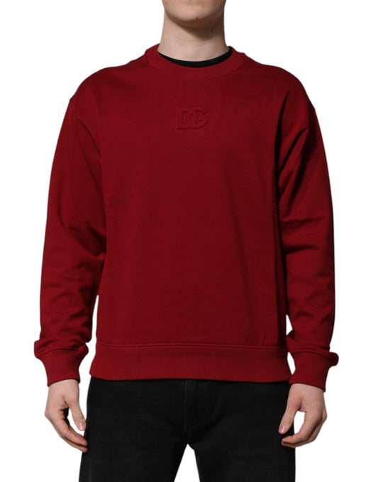 Dolce &amp; Gabbana – Roter Baumwollpullover mit Rundhalsausschnitt und geprägtem Logo