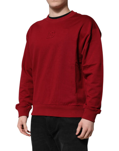 Dolce &amp; Gabbana – Roter Baumwollpullover mit Rundhalsausschnitt und geprägtem Logo
