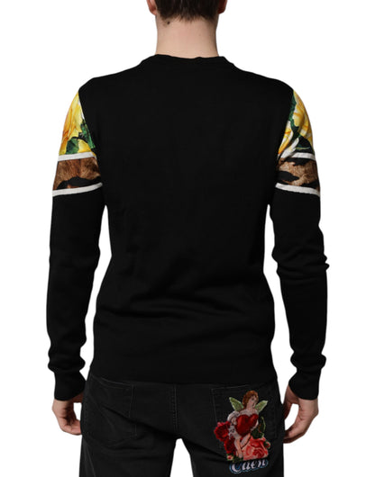 Dolce &amp; Gabbana – Schwarzer Seidenpullover mit Rundhalsausschnitt und Blumenmuster
