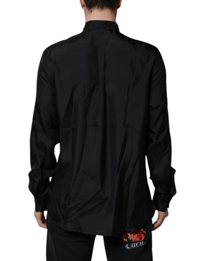 Dolce &amp; Gabbana Dunkelblaues MARTINI-Hemd aus Seide für Herren