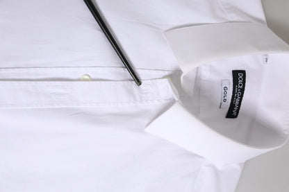 Dolce &amp; Gabbana Weißes langärmliges Herrenhemd aus Baumwolle in Gold