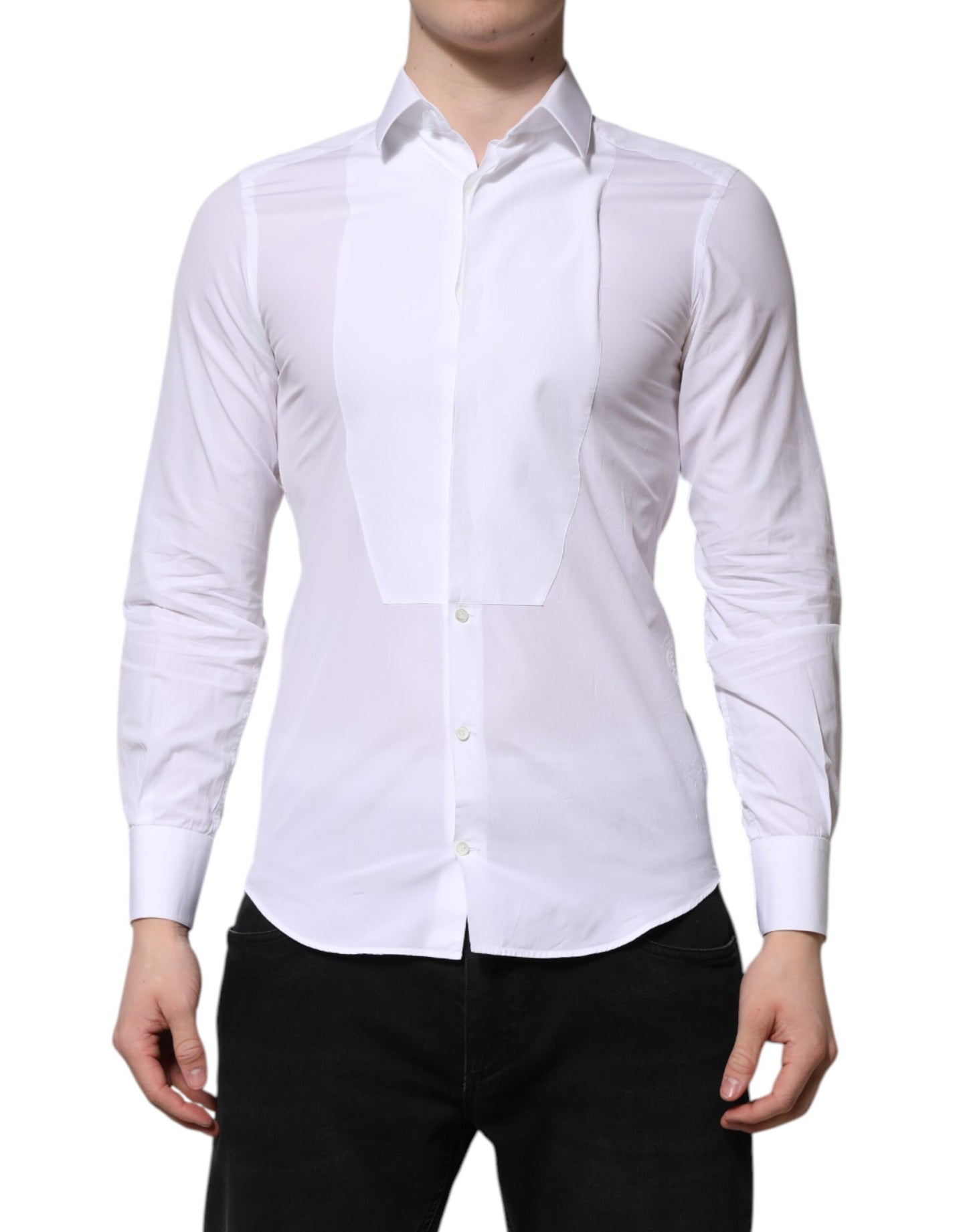 Dolce & Gabbana White Cotton GOLD Long Sleeves Men Dress Shirt