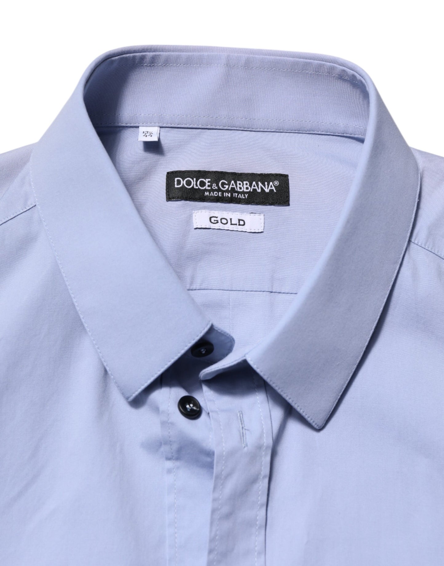 Dolce &amp; Gabbana – Blaues, langärmliges Hemd aus Baumwolle in GOLD