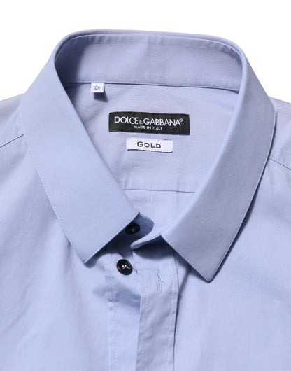 Dolce &amp; Gabbana – Blaues, langärmliges Hemd aus Baumwolle in GOLD