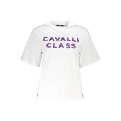 Cavalli Class Weißes Damen-T-Shirt aus Baumwolle
