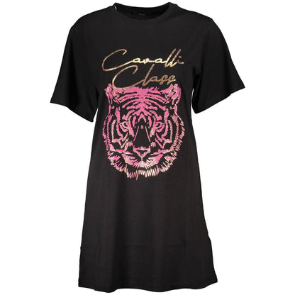 Cavalli Class Schwarzes Damen-T-Shirt aus Baumwolle