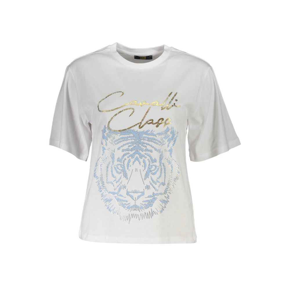 Cavalli Class Weißes Damen-T-Shirt aus Baumwolle