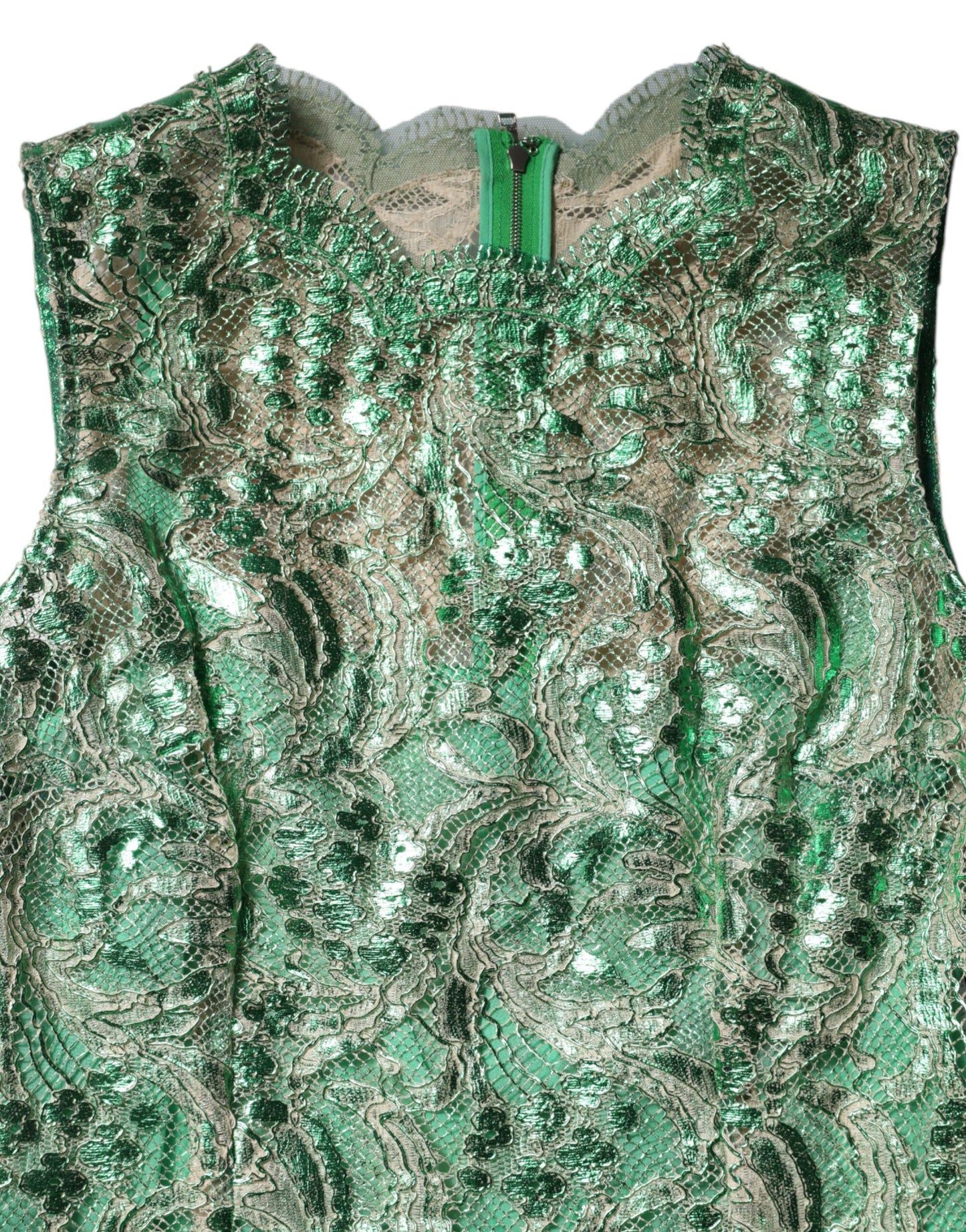 Dolce &amp; Gabbana – Grünes Midi-Etuikleid aus geblümter Baumwolle mit Spitze