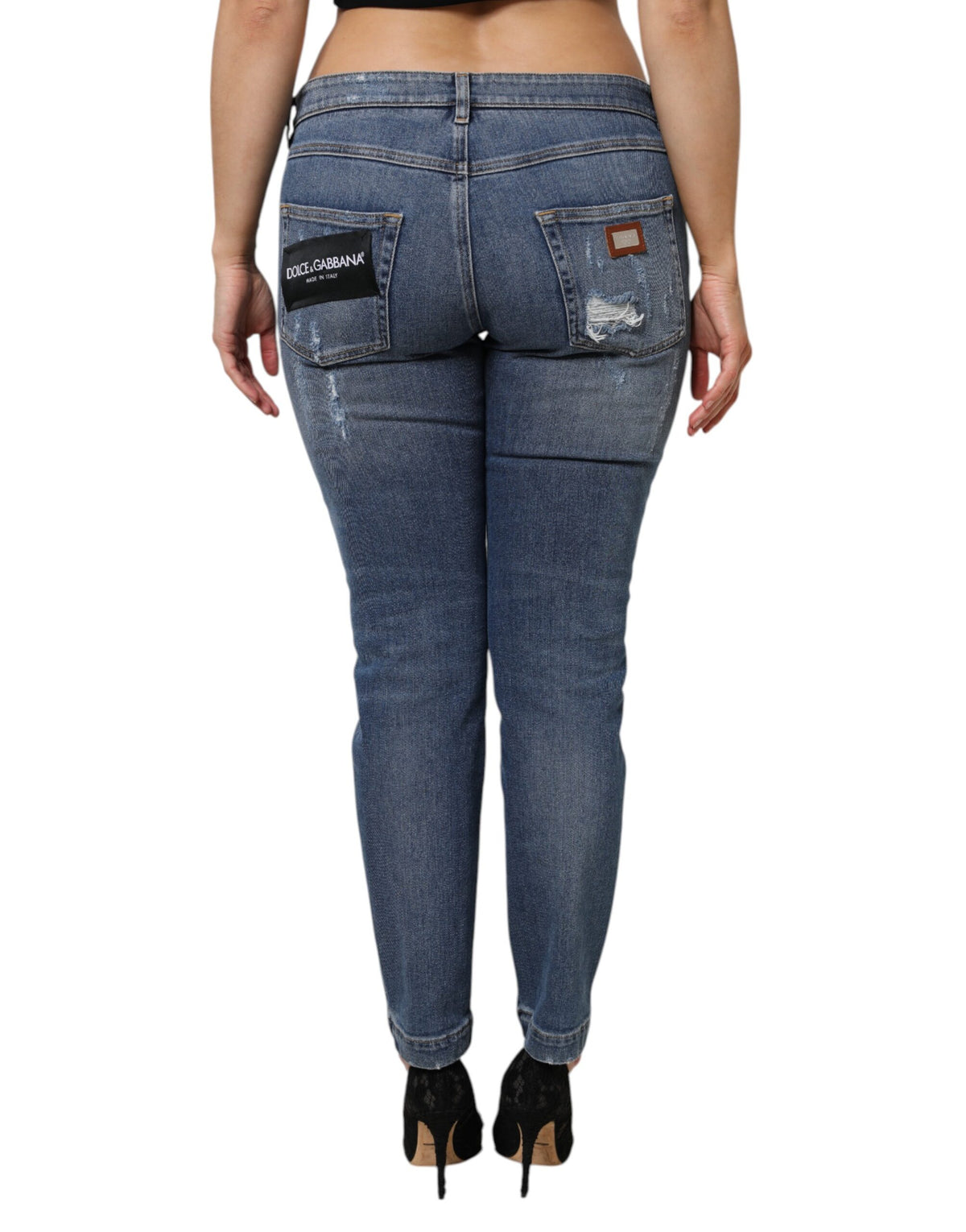 Dolce &amp; Gabbana – Blaue, zerfetzte Jeans aus Baumwolle mit niedriger Taille