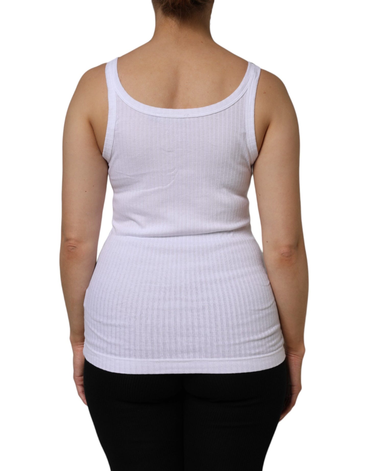 Dolce & Gabbana White Cotton Round Neck Sleeveless Tank Top