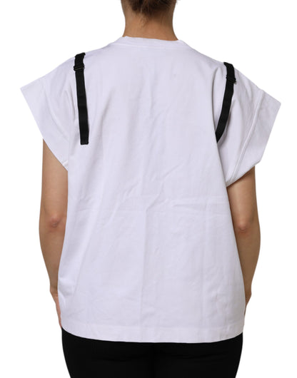 Dolce &amp; Gabbana – Weißes Baumwoll-Spitzenoberteil mit V-Ausschnitt und kurzen Ärmeln