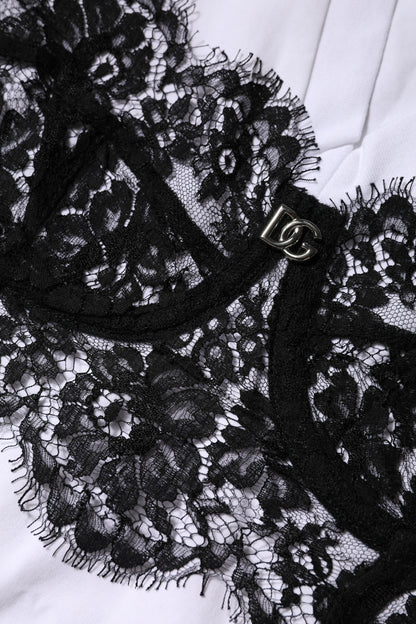 Dolce &amp; Gabbana – Weißes Baumwoll-Spitzenoberteil mit V-Ausschnitt und kurzen Ärmeln