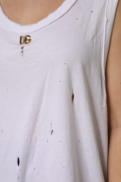 Dolce &amp; Gabbana Weißes ärmelloses Tanktop aus Baumwolle mit Rundhalsausschnitt