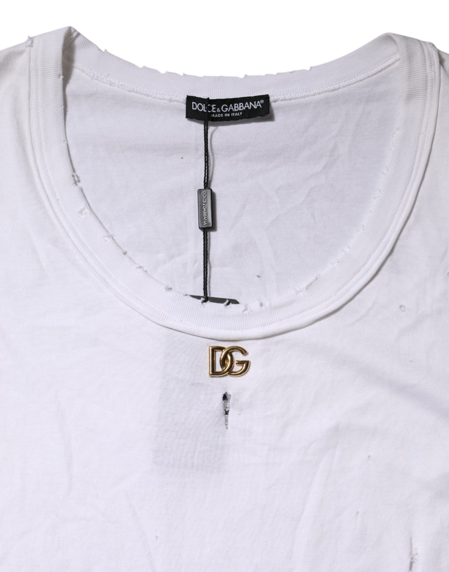 Dolce &amp; Gabbana Weißes ärmelloses Tanktop aus Baumwolle mit Rundhalsausschnitt