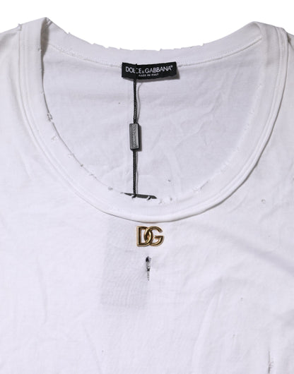 Dolce &amp; Gabbana Weißes ärmelloses Tanktop aus Baumwolle mit Rundhalsausschnitt