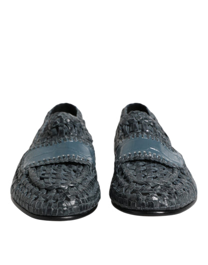 Dolce &amp; Gabbana – Slipper aus gewebtem Leder in Blau