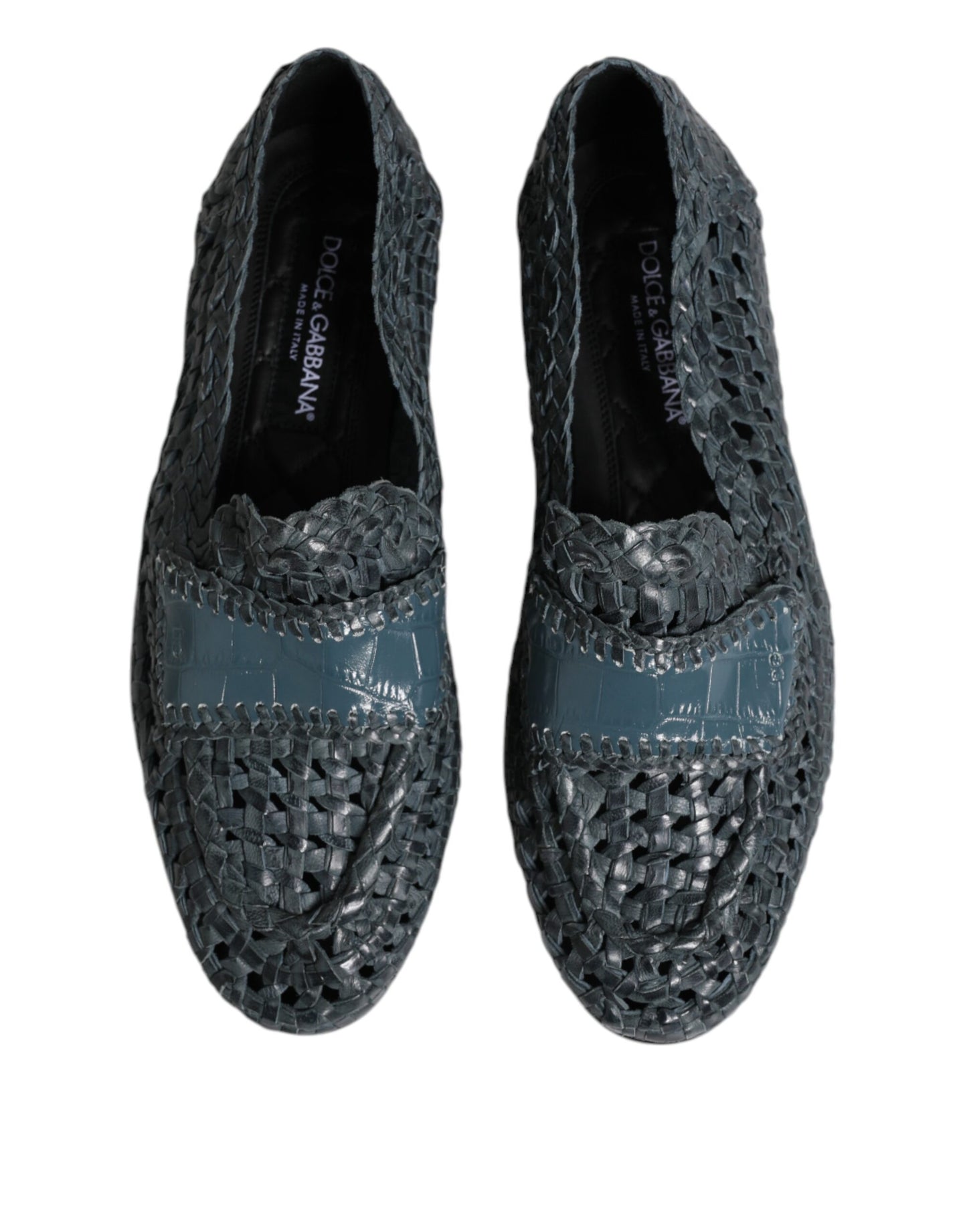 Dolce &amp; Gabbana – Slipper aus gewebtem Leder in Blau