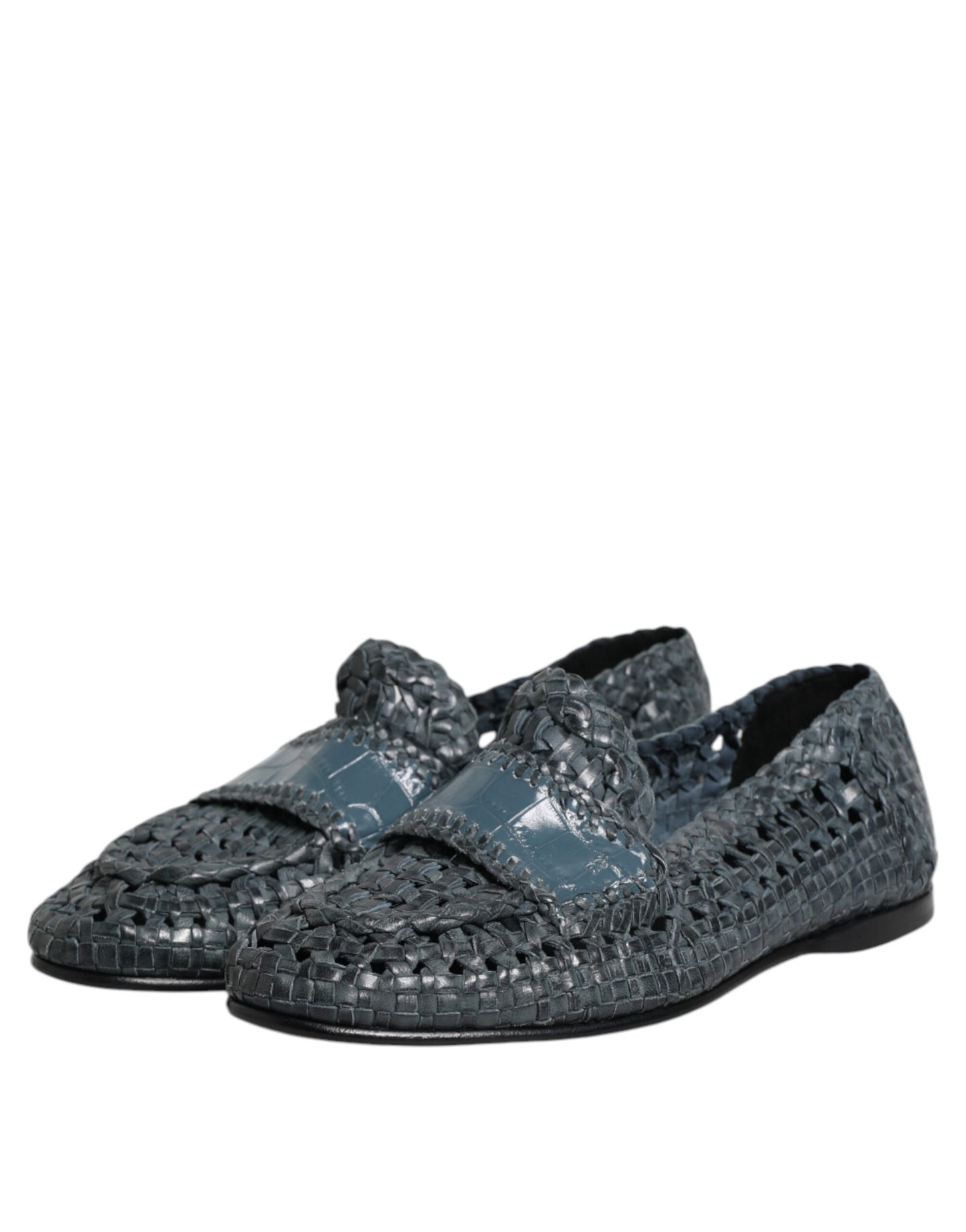 Dolce &amp; Gabbana – Slipper aus gewebtem Leder in Blau