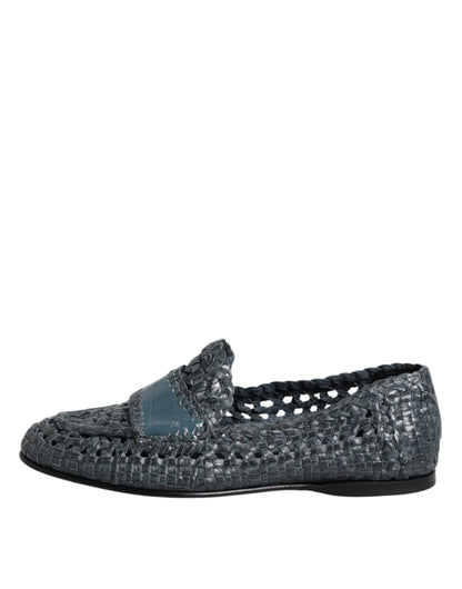 Dolce &amp; Gabbana – Slipper aus gewebtem Leder in Blau