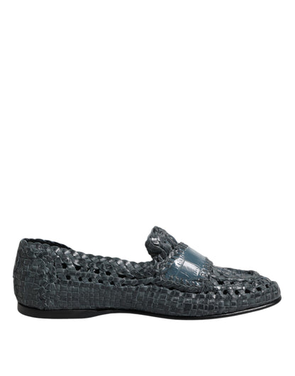 Dolce &amp; Gabbana – Slipper aus gewebtem Leder in Blau