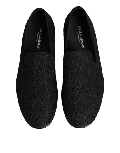 Dolce &amp; Gabbana – Schwarze Slipper aus Jacquard, formelle Schuhe