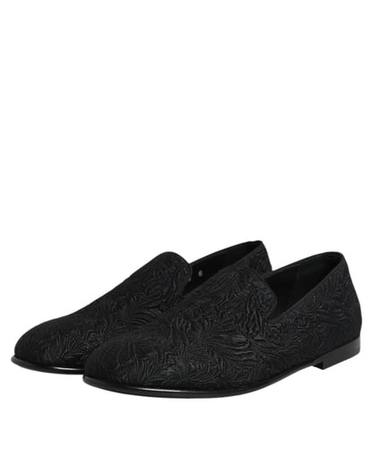 Dolce &amp; Gabbana – Schwarze Slipper aus Jacquard, formelle Schuhe