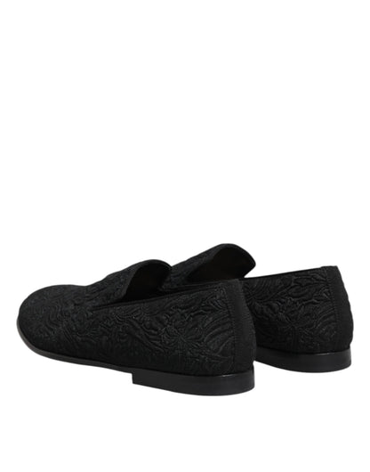 Dolce &amp; Gabbana – Schwarze Slipper aus Jacquard, formelle Schuhe