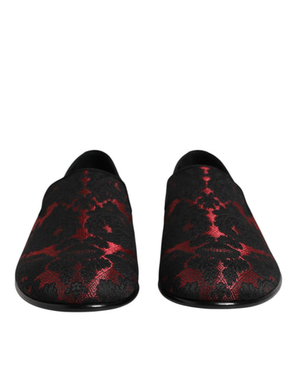 Dolce &amp; Gabbana – Slipper aus Jacquard in Rot und Schwarz