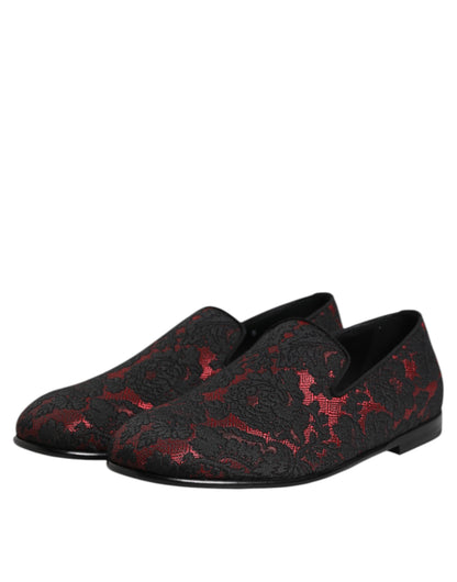 Dolce &amp; Gabbana – Slipper aus Jacquard in Rot und Schwarz