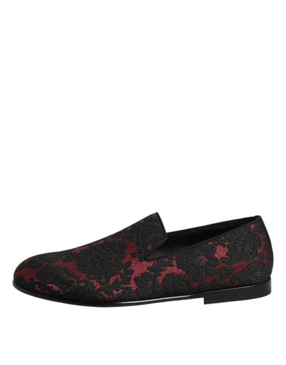 Dolce &amp; Gabbana – Slipper aus Jacquard in Rot und Schwarz