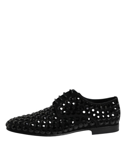 Dolce &amp; Gabbana – Schwarze Derby-Schuhe aus Wildleder mit Strasssteinen