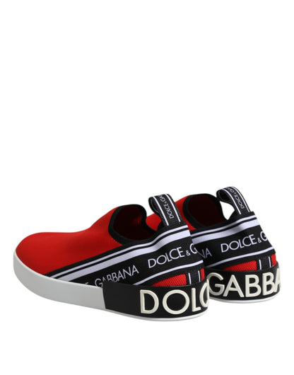 Dolce &amp; Gabbana Rotes Logo Low Top Slip On Herren Sneakers Schuhe