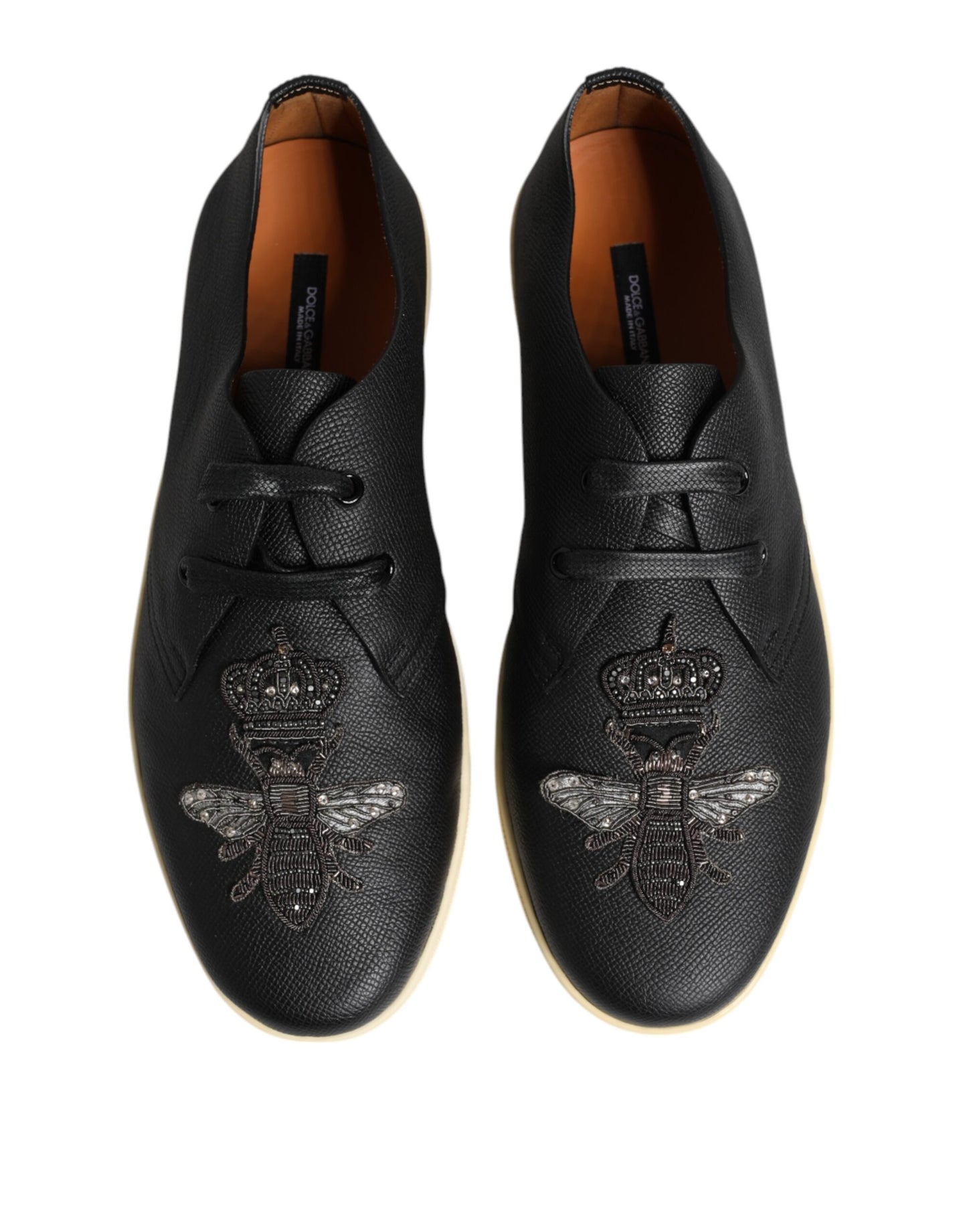 Dolce &amp; Gabbana – Niedrige Sneakers aus schwarzem Leder mit Bienenkrone