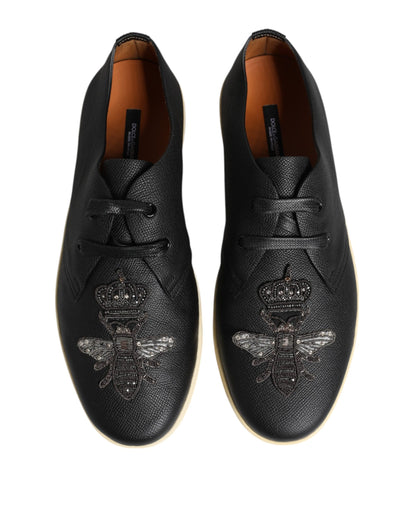 Dolce &amp; Gabbana – Niedrige Sneakers aus schwarzem Leder mit Bienenkrone