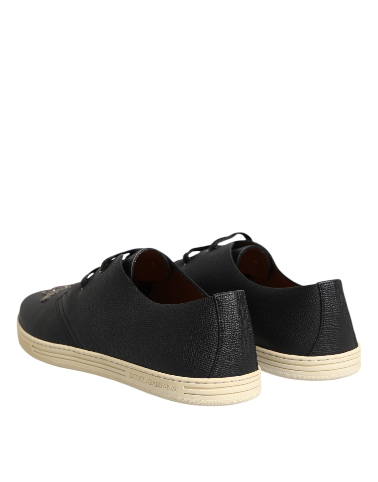 Dolce &amp; Gabbana – Niedrige Sneakers aus schwarzem Leder mit Bienenkrone