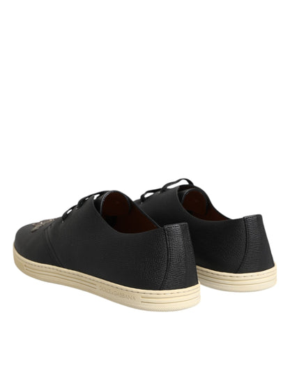 Dolce &amp; Gabbana – Niedrige Sneakers aus schwarzem Leder mit Bienenkrone
