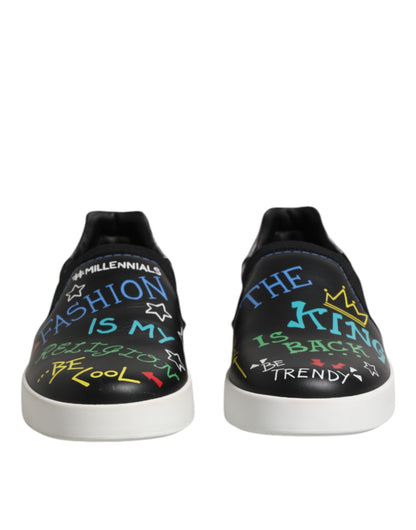 Dolce &amp; Gabbana – Schwarze Sneakers aus Leder mit Graffiti-Nieten