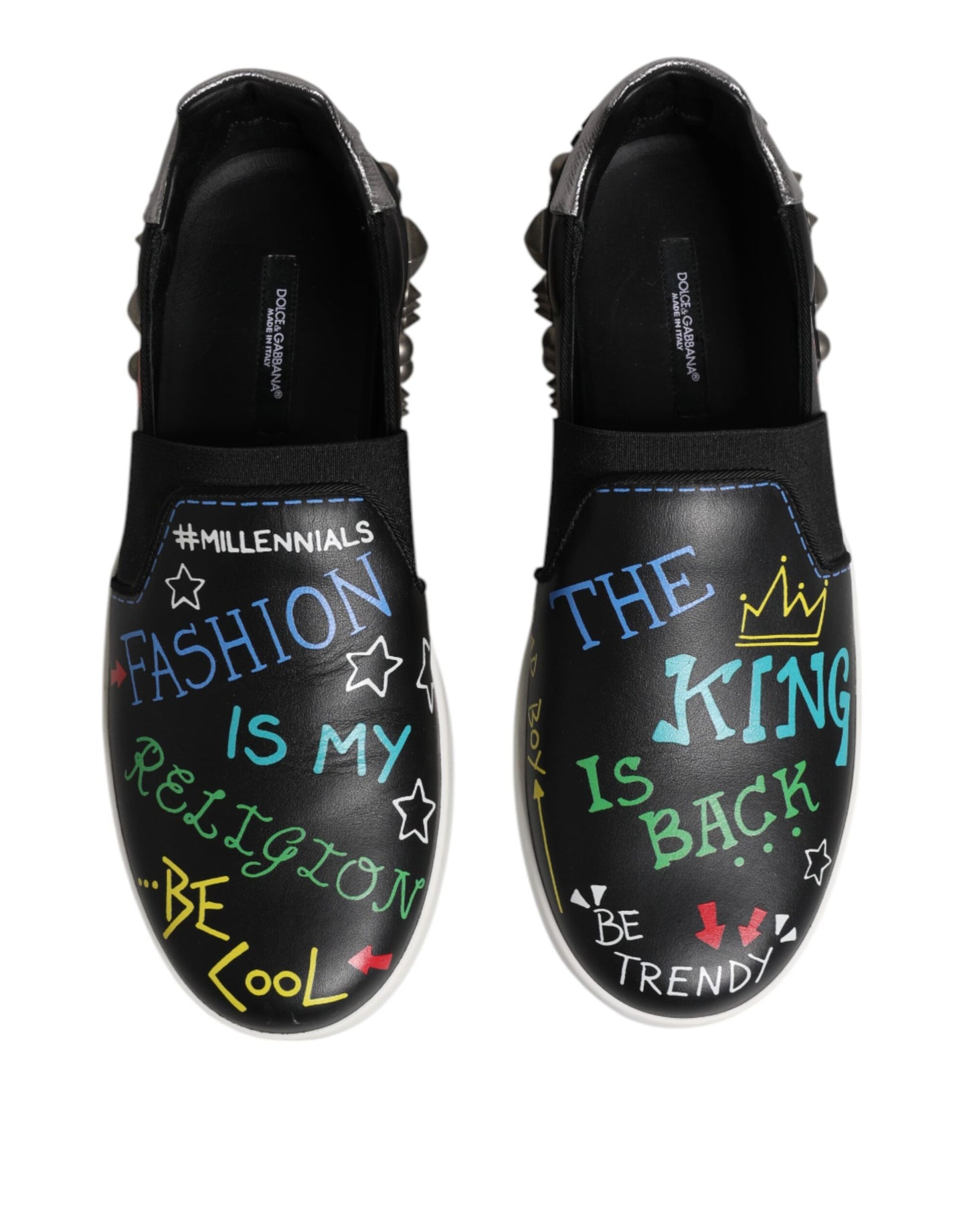 Dolce &amp; Gabbana – Schwarze Sneakers aus Leder mit Graffiti-Nieten